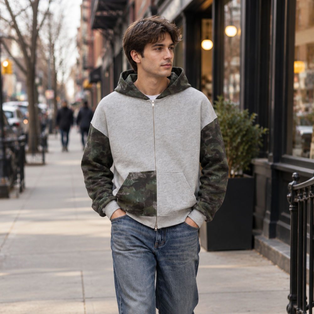 Robot Cat Camo Full Zip Boxy Hoodie