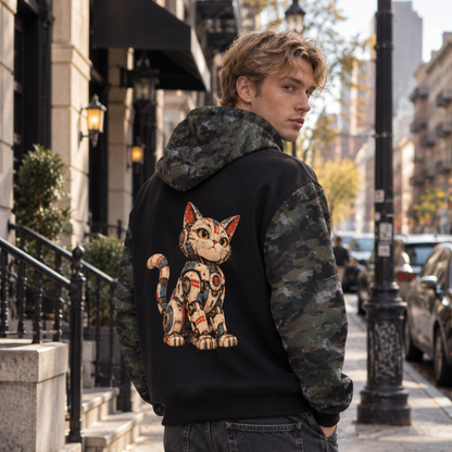 Robot Cat Camo Full Zip Boxy Hoodie