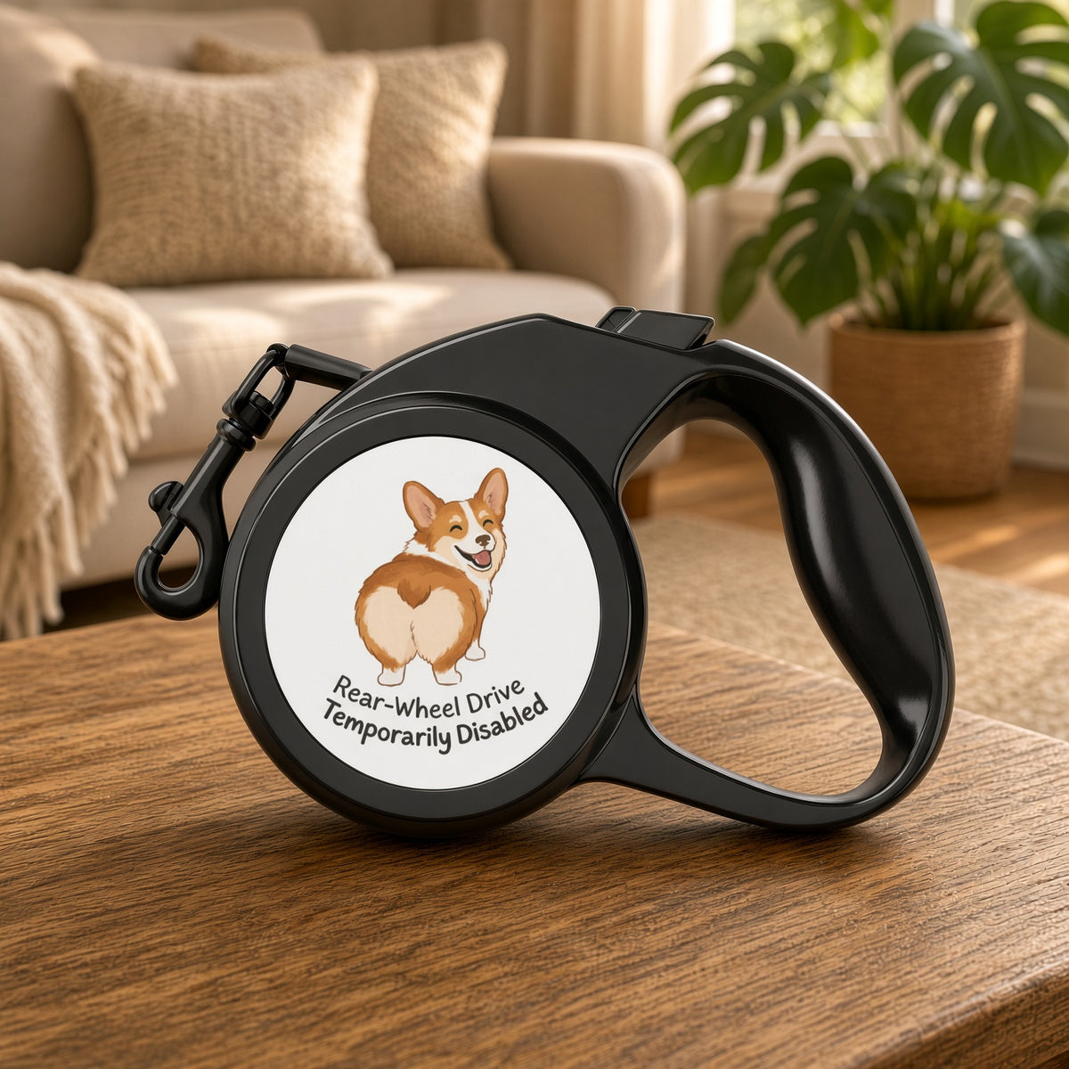 Retractable Leash - 'Rear-Wheel Drive Temporarily Disabled' Corgi Design
