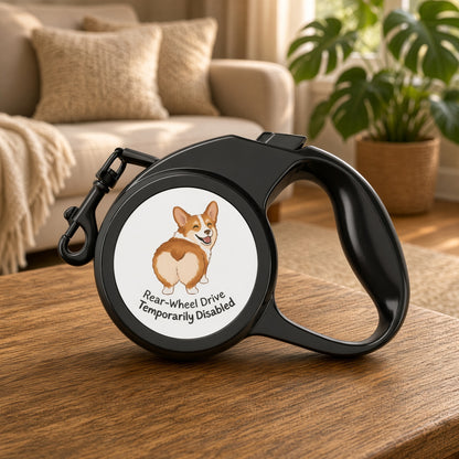 Retractable Leash - 'Rear-Wheel Drive Temporarily Disabled' Corgi Design