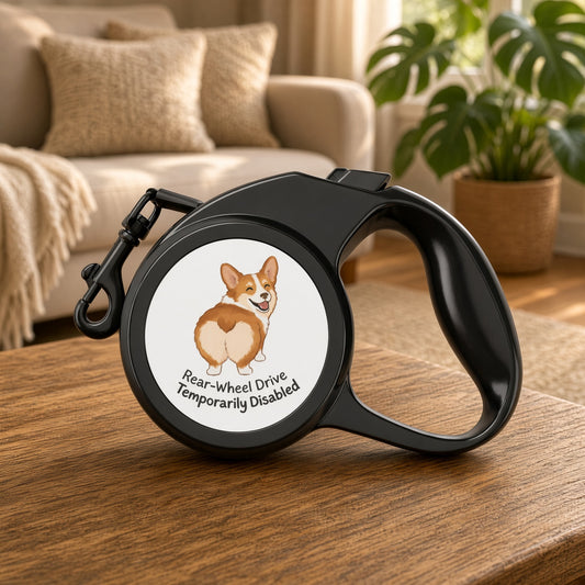 Retractable Leash - 'Rear-Wheel Drive Temporarily Disabled' Corgi Design