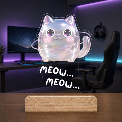 Kawaii Cat Acrylic Night Light — Galactic Cat Shaped LED Lamp (Meow)