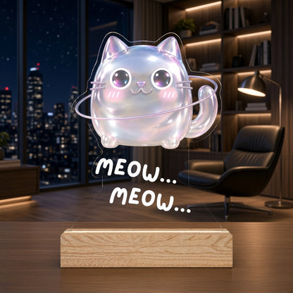 Kawaii Cat Acrylic Night Light — Galactic Cat Shaped LED Lamp (Meow)