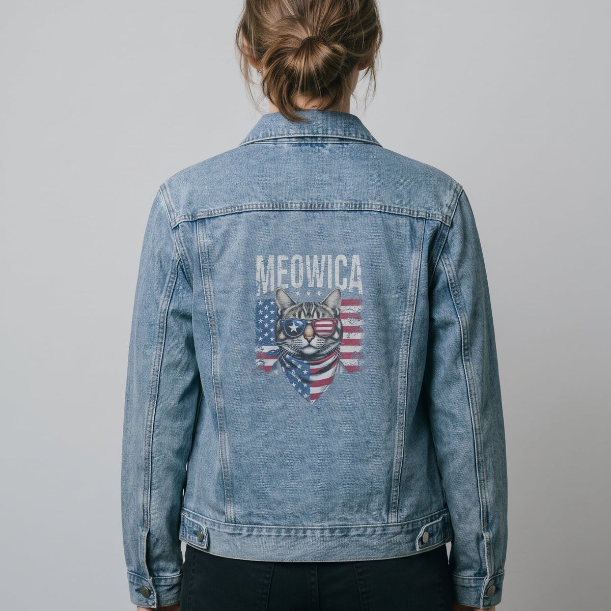 Cute Meowica Vintage Wash Unisex Denim Jacket