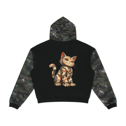 Robot Cat Camo Full Zip Boxy Hoodie