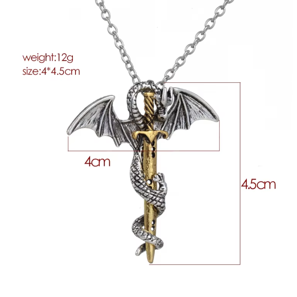 Flying Dragon With Sword Necklace