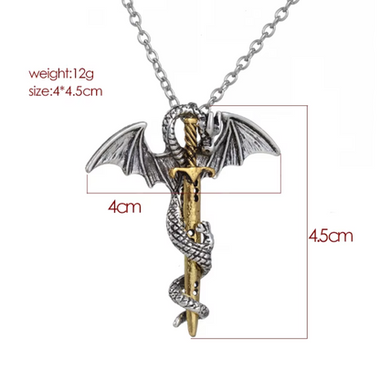 Flying Dragon With Sword Necklace