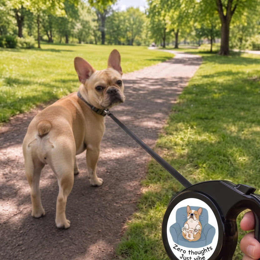 Retractable Pet Leash - "Zero Thoughts Just Vibe" Corgi Design