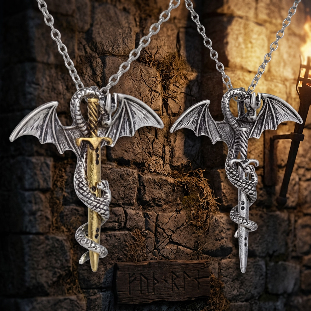 Flying Dragon With Sword Necklace