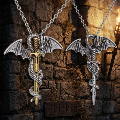 Flying Dragon With Sword Necklace