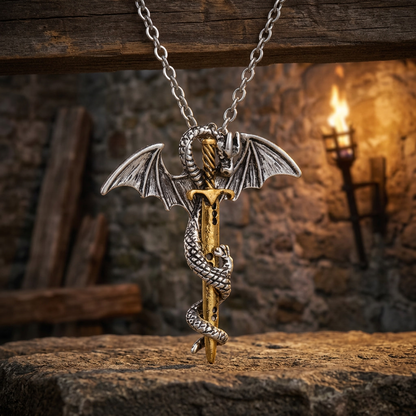 Flying Dragon With Sword Necklace