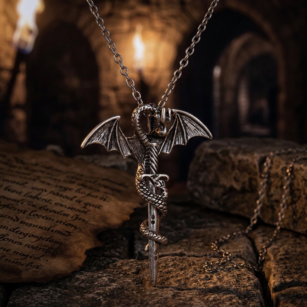 Flying Dragon With Sword Necklace