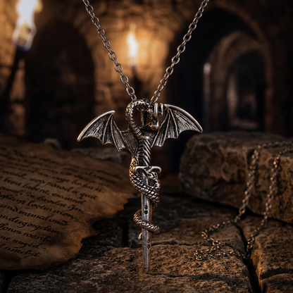 Flying Dragon With Sword Necklace