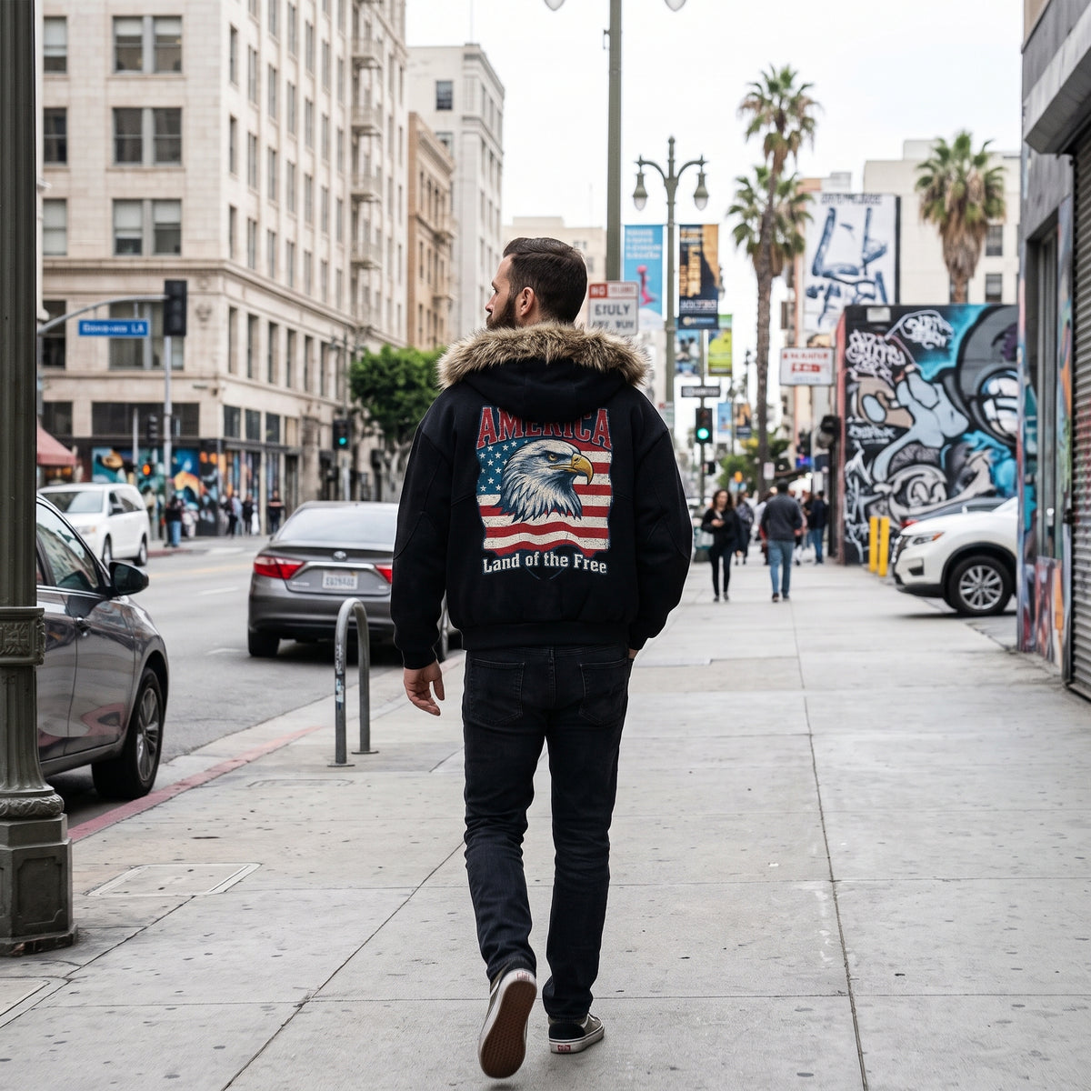 Eagle Detachable Faux Fur Hooded Jacket