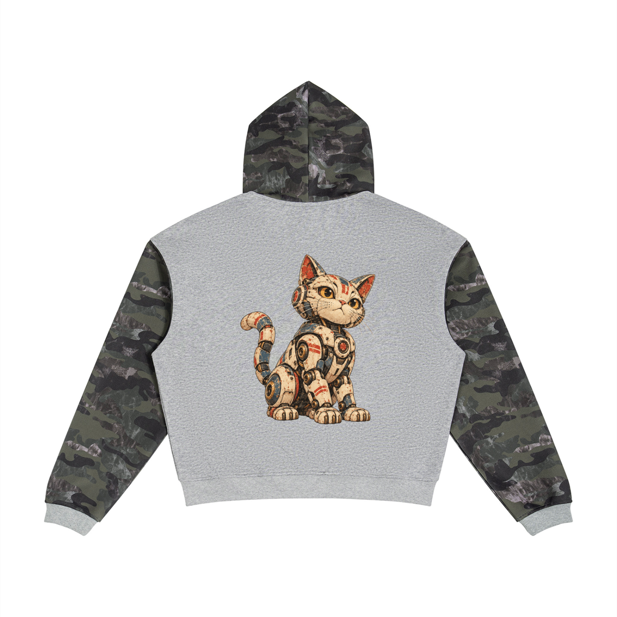 Robot Cat Camo Full Zip Boxy Hoodie