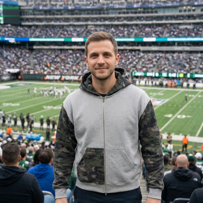 Football Theme Colorblock Camo Full Zip Boxy Hoodie