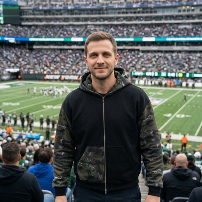 Football Theme Colorblock Camo Full Zip Boxy Hoodie