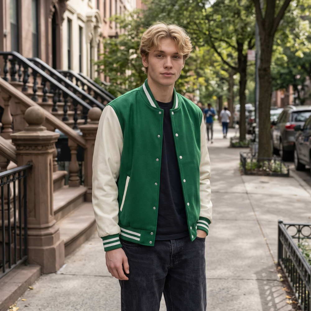 Gridiron Grit Football Theme Two-Tone Fleeced Varsity Jacket