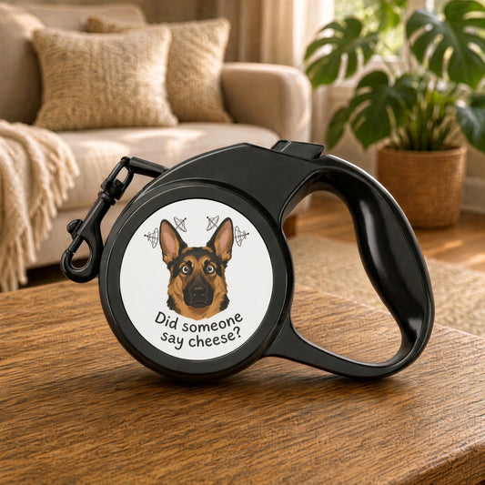 Retractable Pet Leash - "Did someone say cheese?" German Shepherd Design