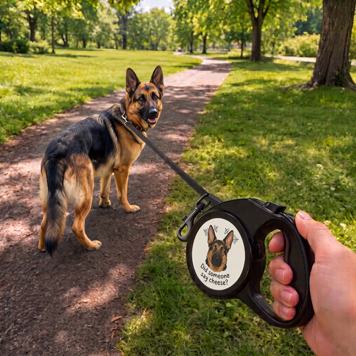 Retractable Pet Leash - "Did someone say cheese?" German Shepherd Design