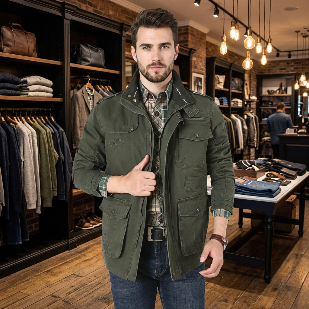 Mens Stand Collar Military Style Jacket