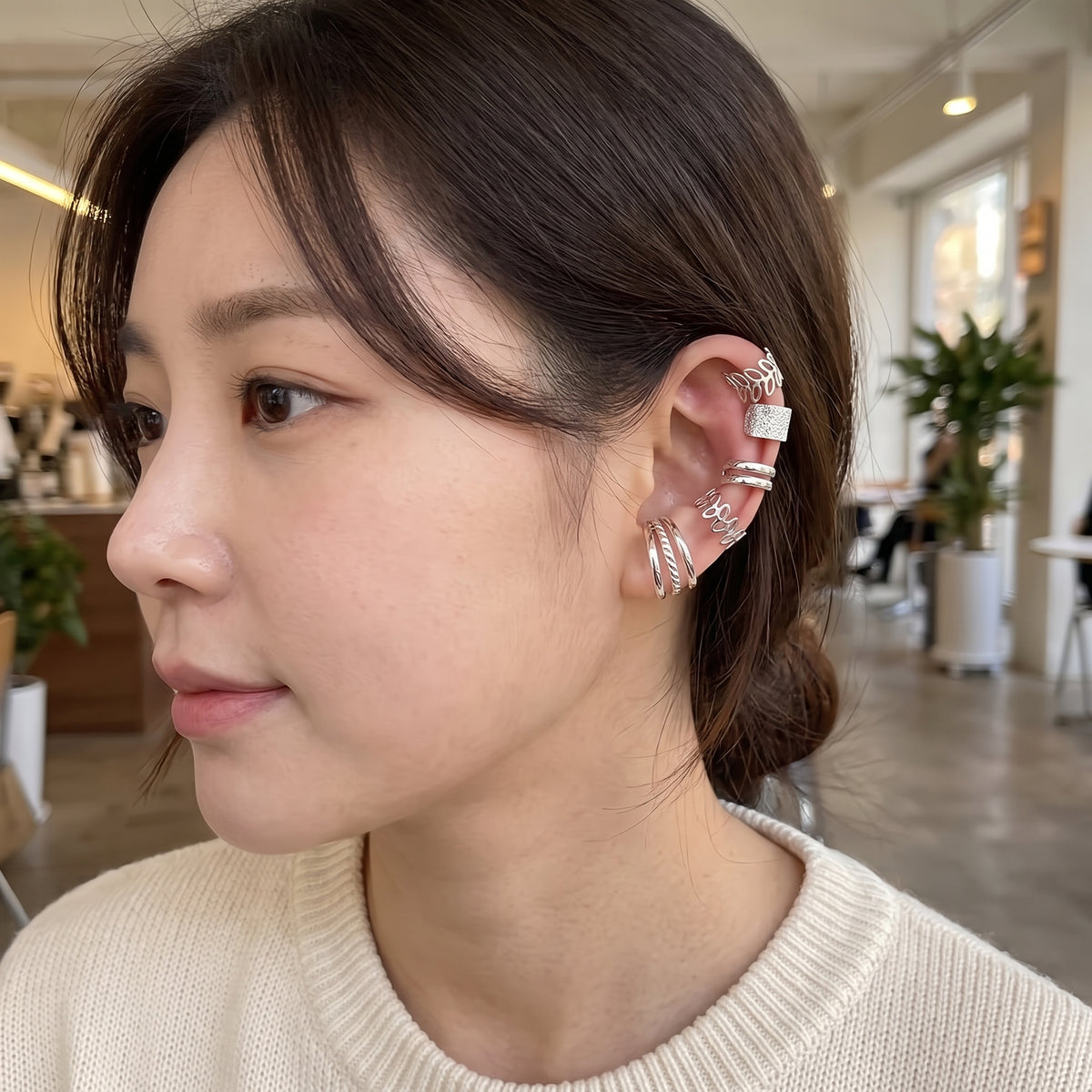 5-Piece Leaf Ear Cuff Set for Women (2 Sets) Gold & Silver  | Adjustable No-Piercing Ear Wraps |