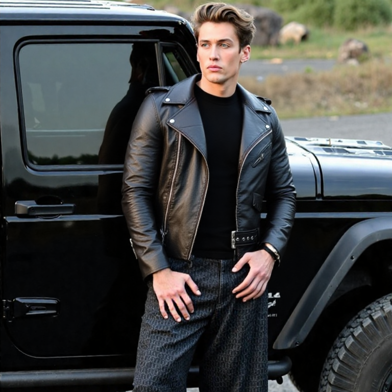 Mens Faux Leather Biker Zipper Jacket