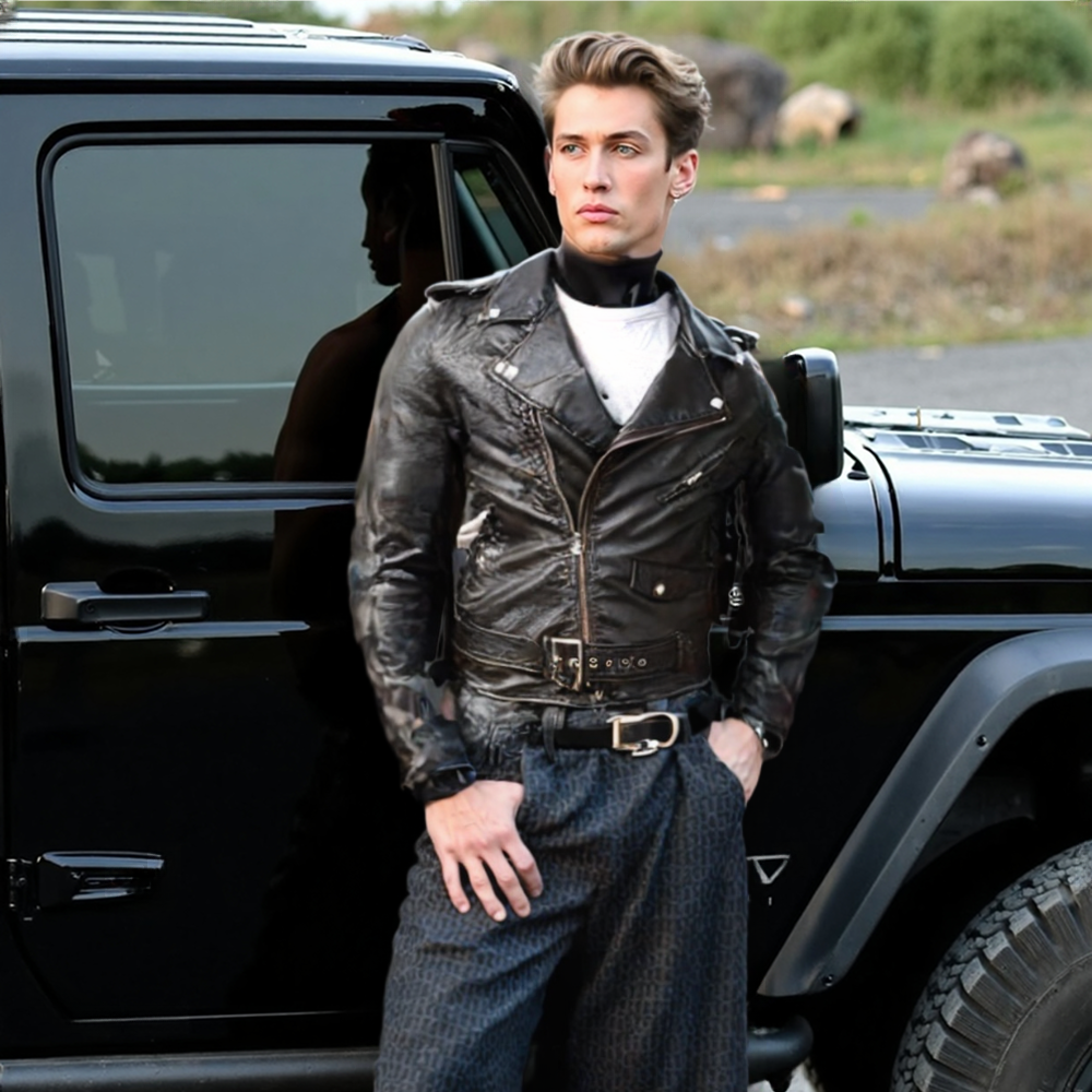 Mens Faux Leather Biker Zipper Jacket