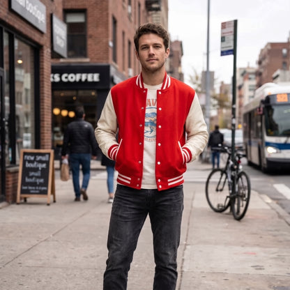 Mens Eagle Theme Two-Tone Fleeced Varsity Jacket