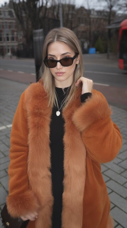 Womens Hooded Faux Fur Collar Coat