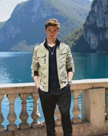 Mens Military Style Casual Jacket with Zipper Design