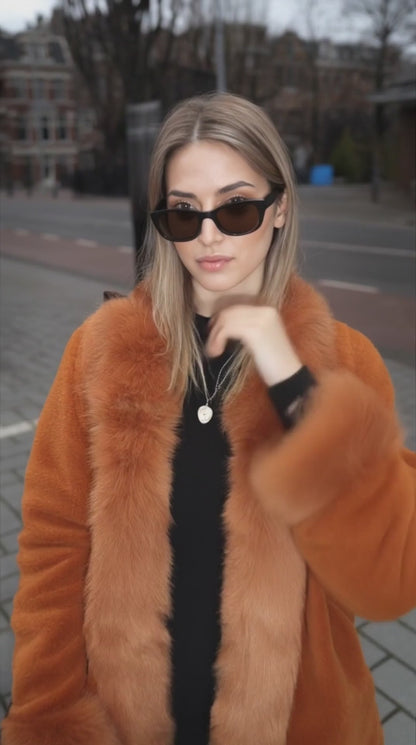 Womens Hooded Faux Fur Collar Coat