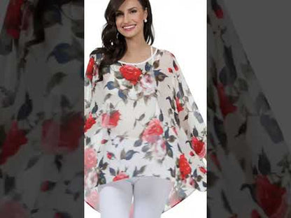 Womens Rose Floral Print Chiffon Top
