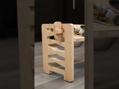 Adjustable Elevated Wooden Pet Feeder Stand with 2 Stainless Steel Bowls