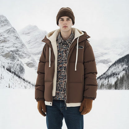 Mens Layered Look Hooded Puffer Jacket