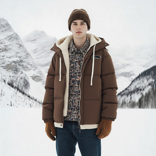 Mens Layered Look Hooded Puffer Jacket