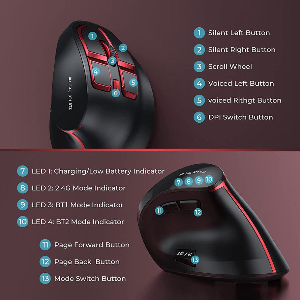Bluetooth Wireless 2.4Ghz Dual Mode Vertical Mouse