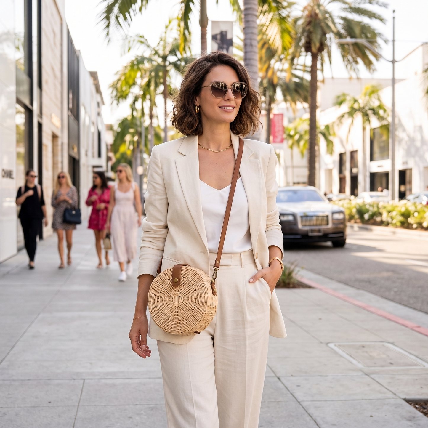 Wicker Straw Round Shoulder Bag
