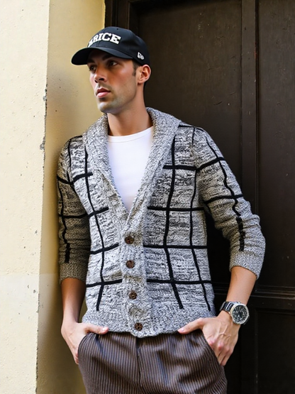 Mens Shawl Collar Gray Cardigan