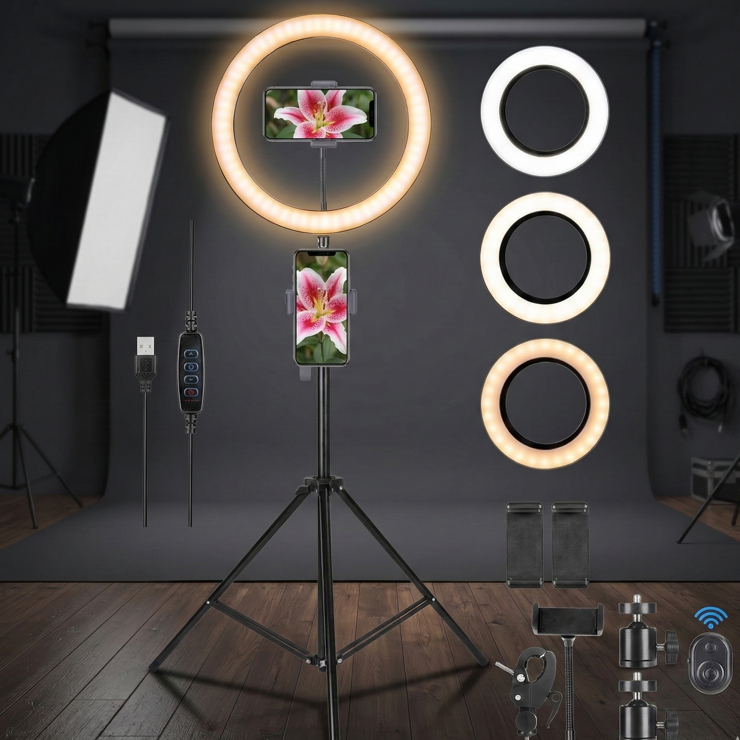 LED Ring Light With Phone Tripod Stand Kit 10"