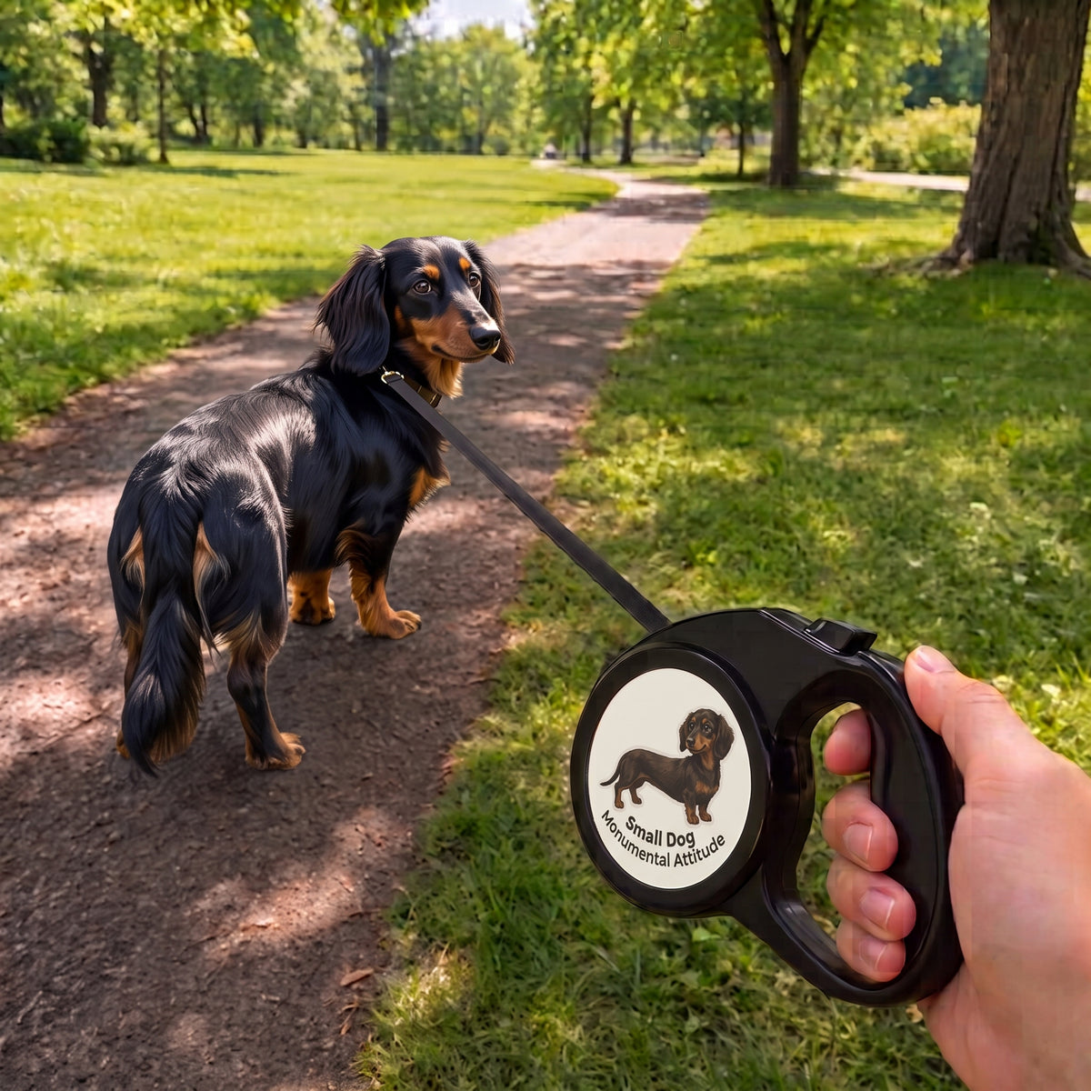 Retractable Leash - Small Dog “Monumental Attitude” Dachshund Design