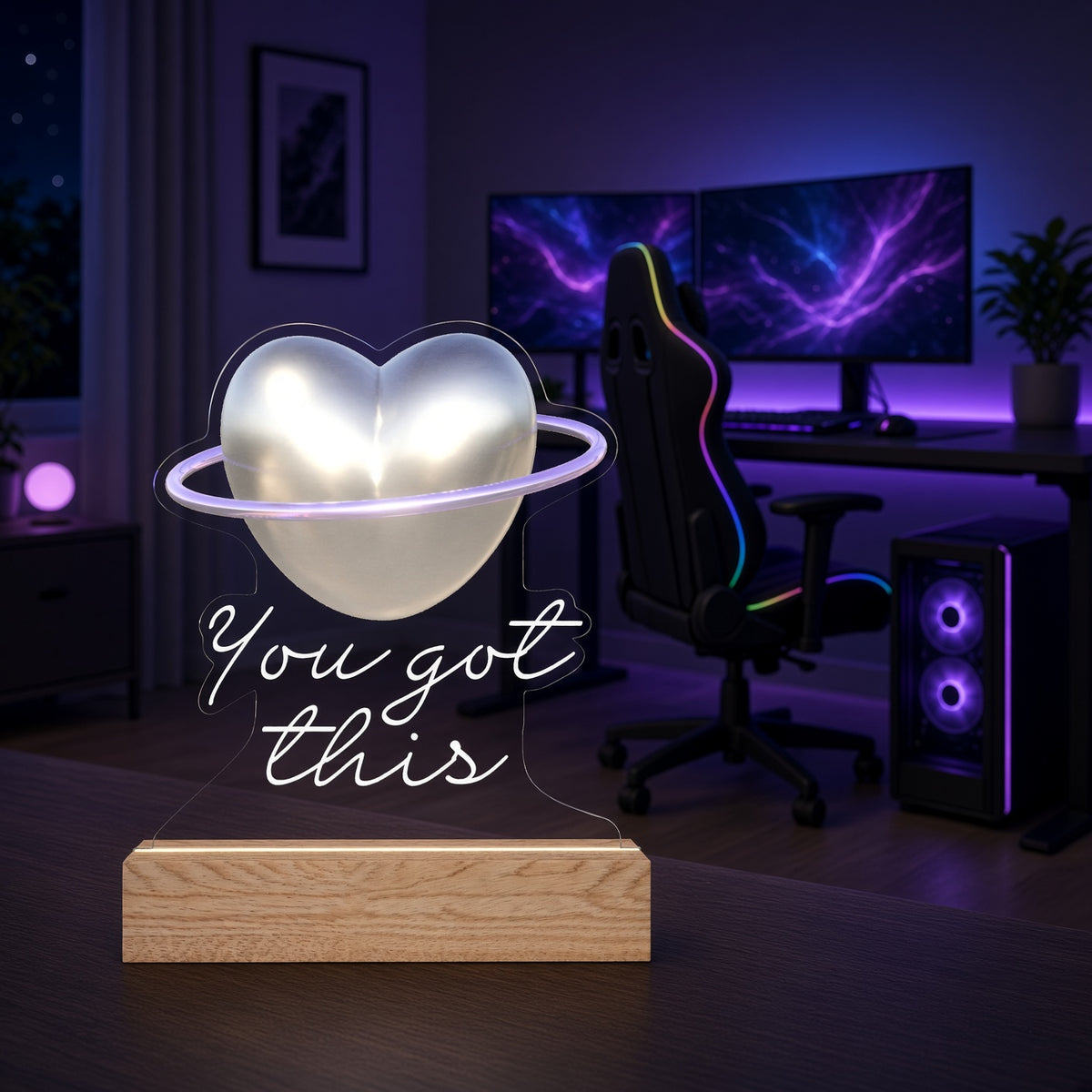 Heart Planet LED Night Light – "You Got This" Heart Shape Acrylic Lamp