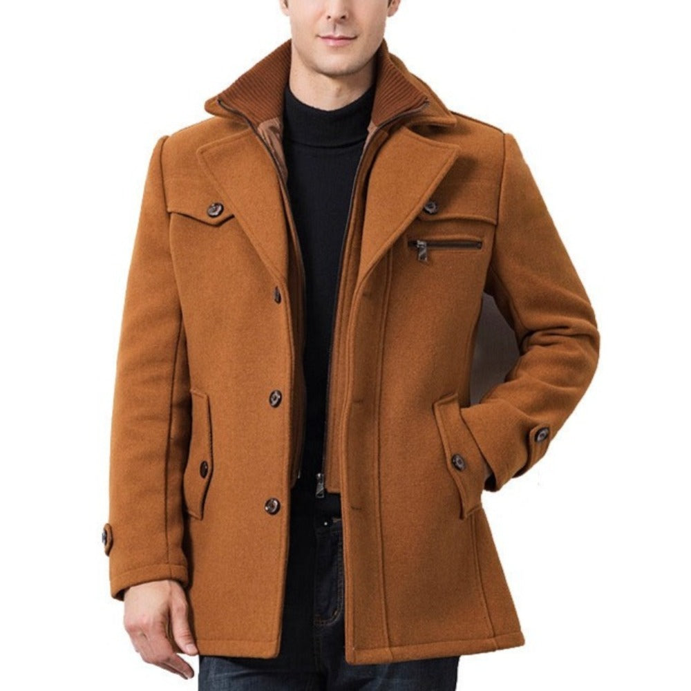 Mens Layered Collar Button Front Military Coat