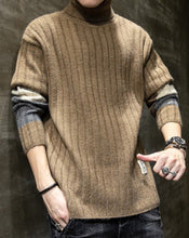 Load image into Gallery viewer, Mens Causal Turtle Neck Sweater with Stripe Sleeves Design
