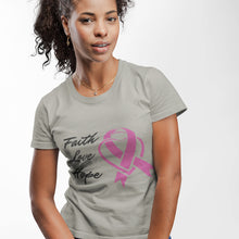 Load image into Gallery viewer, Faith Love Hope Pink Ribbon Theme T-Shirt
