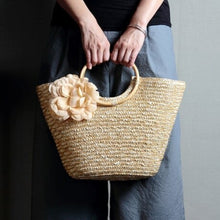 Load image into Gallery viewer, Woven Straw Totebag with Flowers by Coseey
