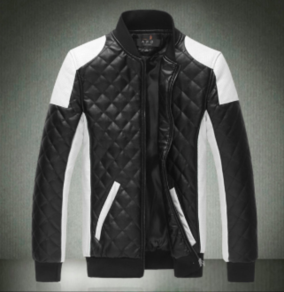 Mens Motorcycle Windproof Faux Leather Jacket in Black