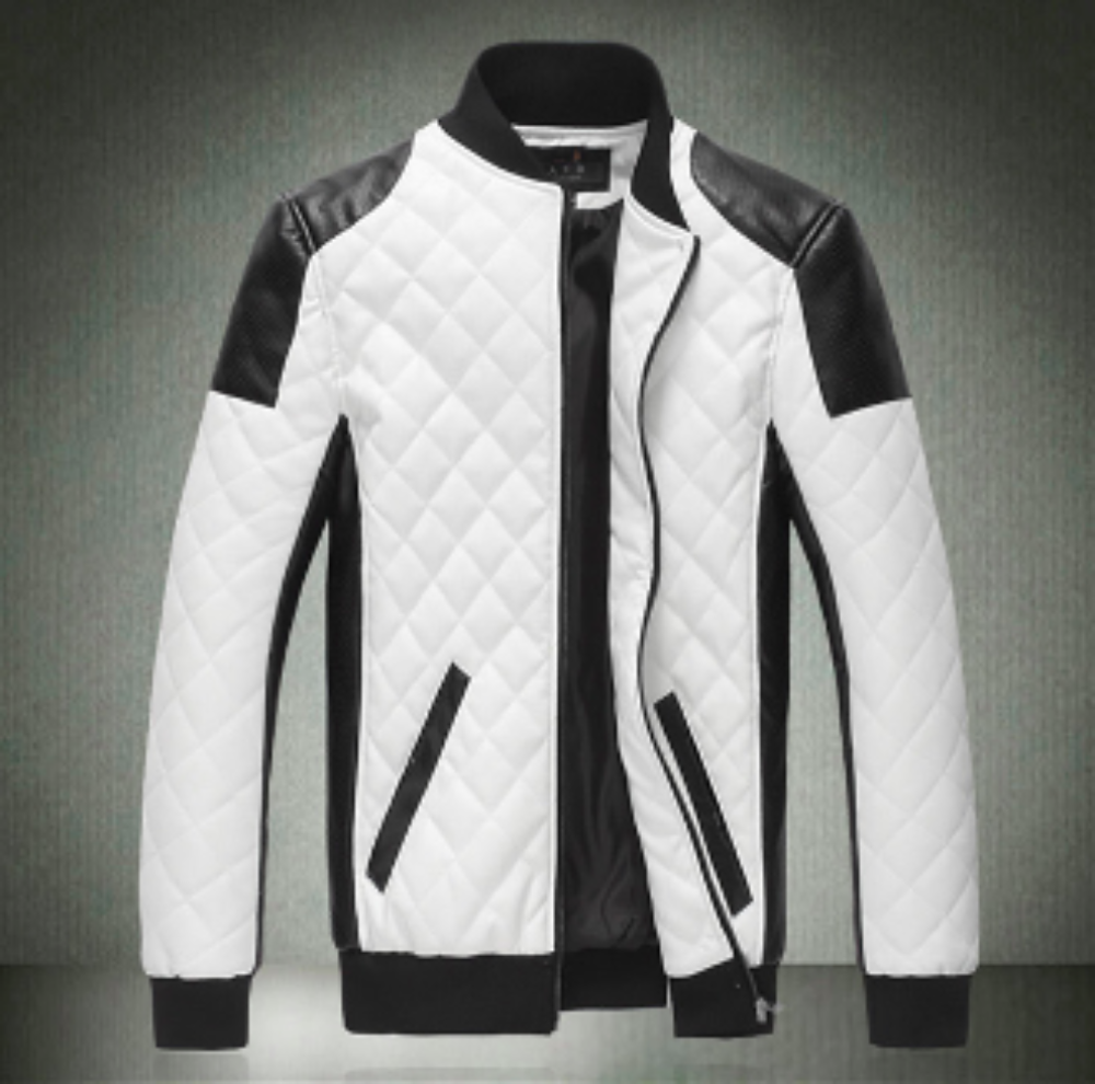 Mens Motorcycle Windproof Faux Leather Jacket