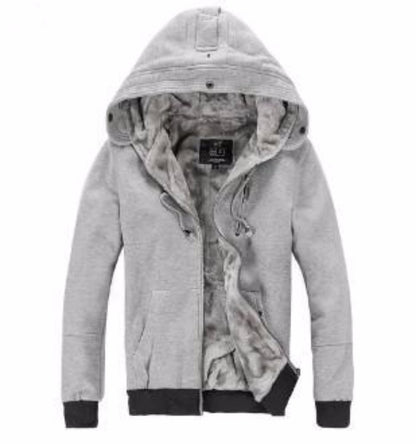Mens Zipped Up Hoodie With Inner Winter Lining Layered in Gray