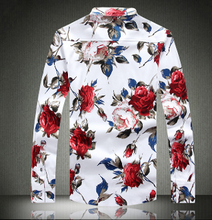Load image into Gallery viewer, Mens Red Floral Long Sleeve Shirt
